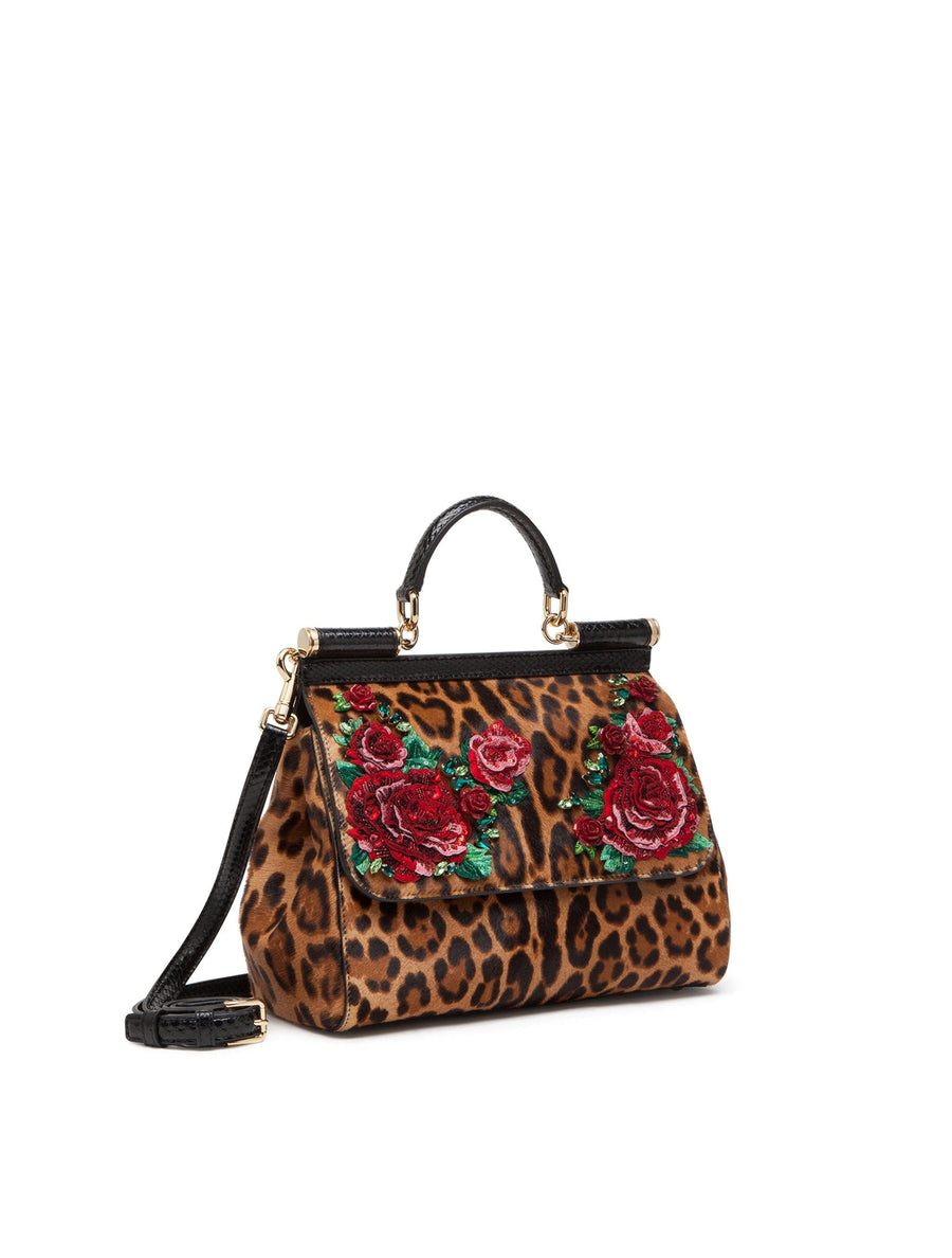 LARGE SICILY BAG IN EMBROIDERED LEOPARD-PRINT PONY HAIR