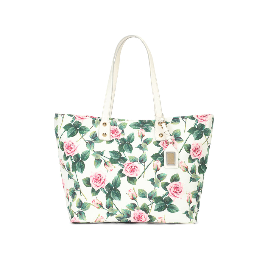 Cotton shopper bag with all-over roses