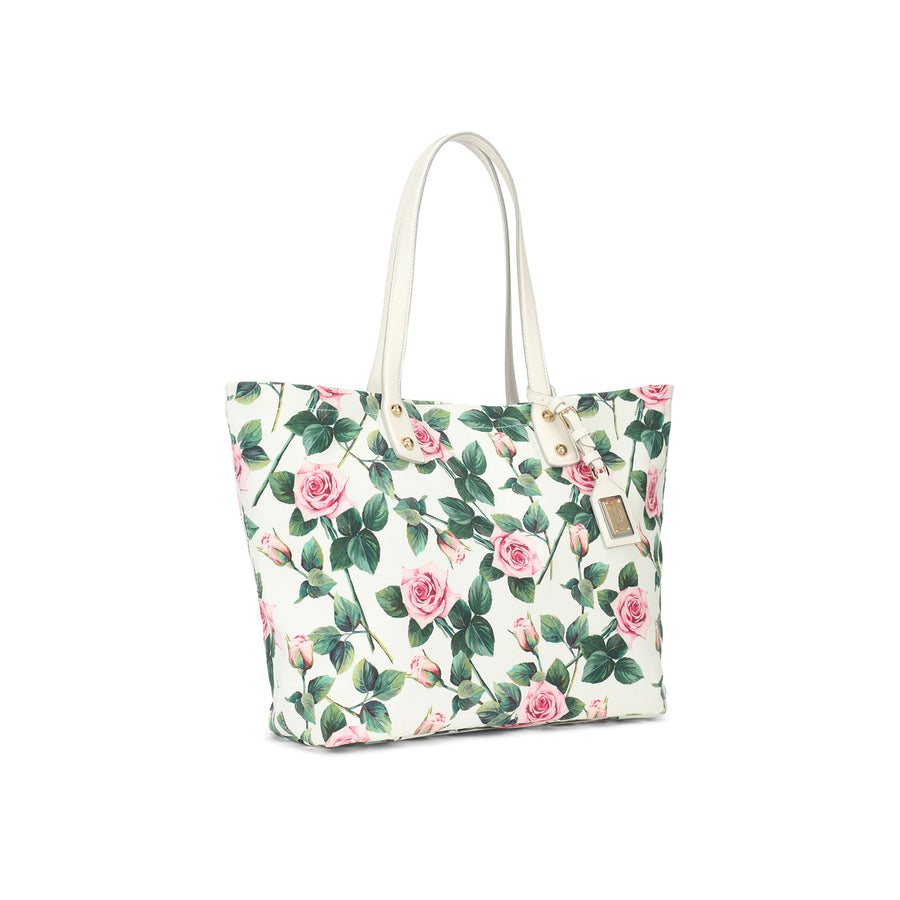 Cotton shopper bag with all-over roses