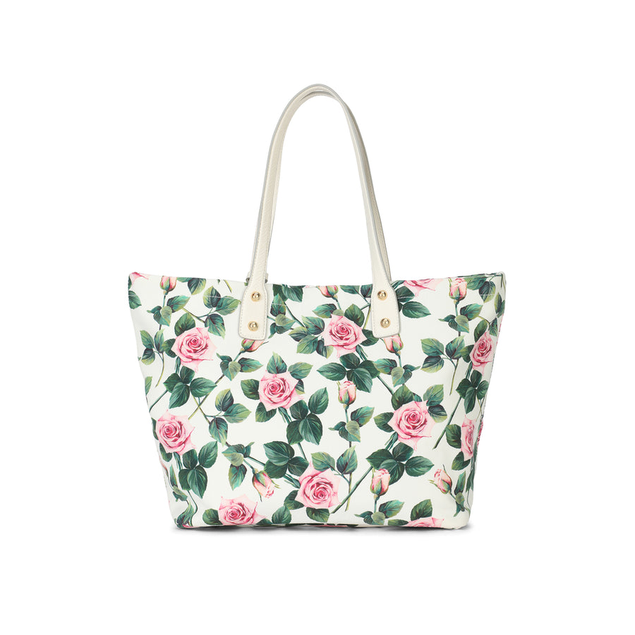 Cotton shopper bag with all-over roses