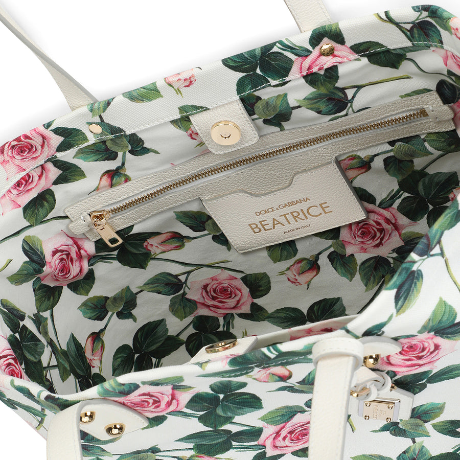 Cotton shopper bag with all-over roses