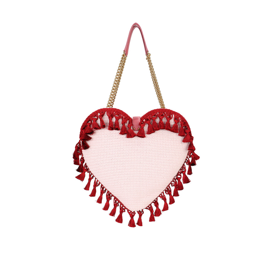 Heart-shaped bag with tassels and flowers