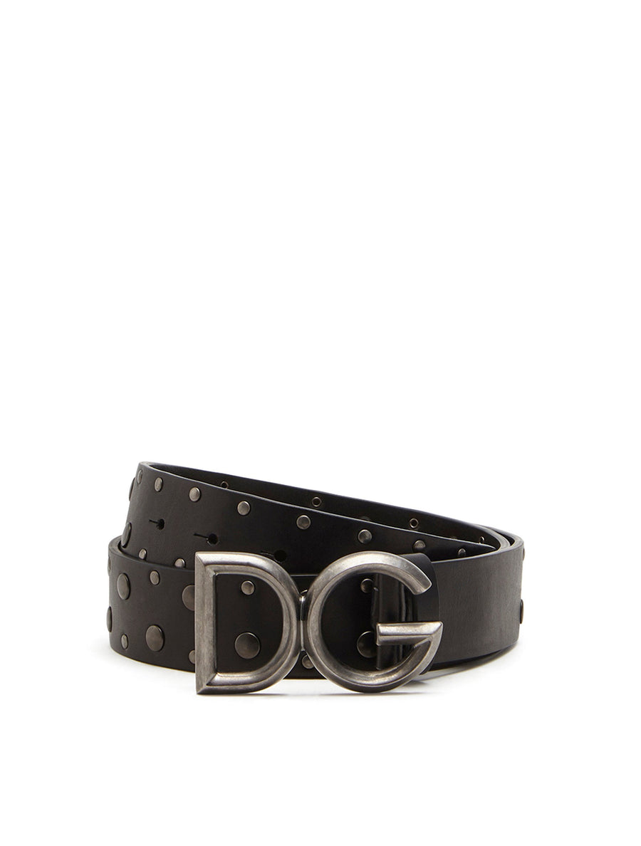 COWHIDE BELT WITH DG LOGO AND STUD EMBELLISHMENT