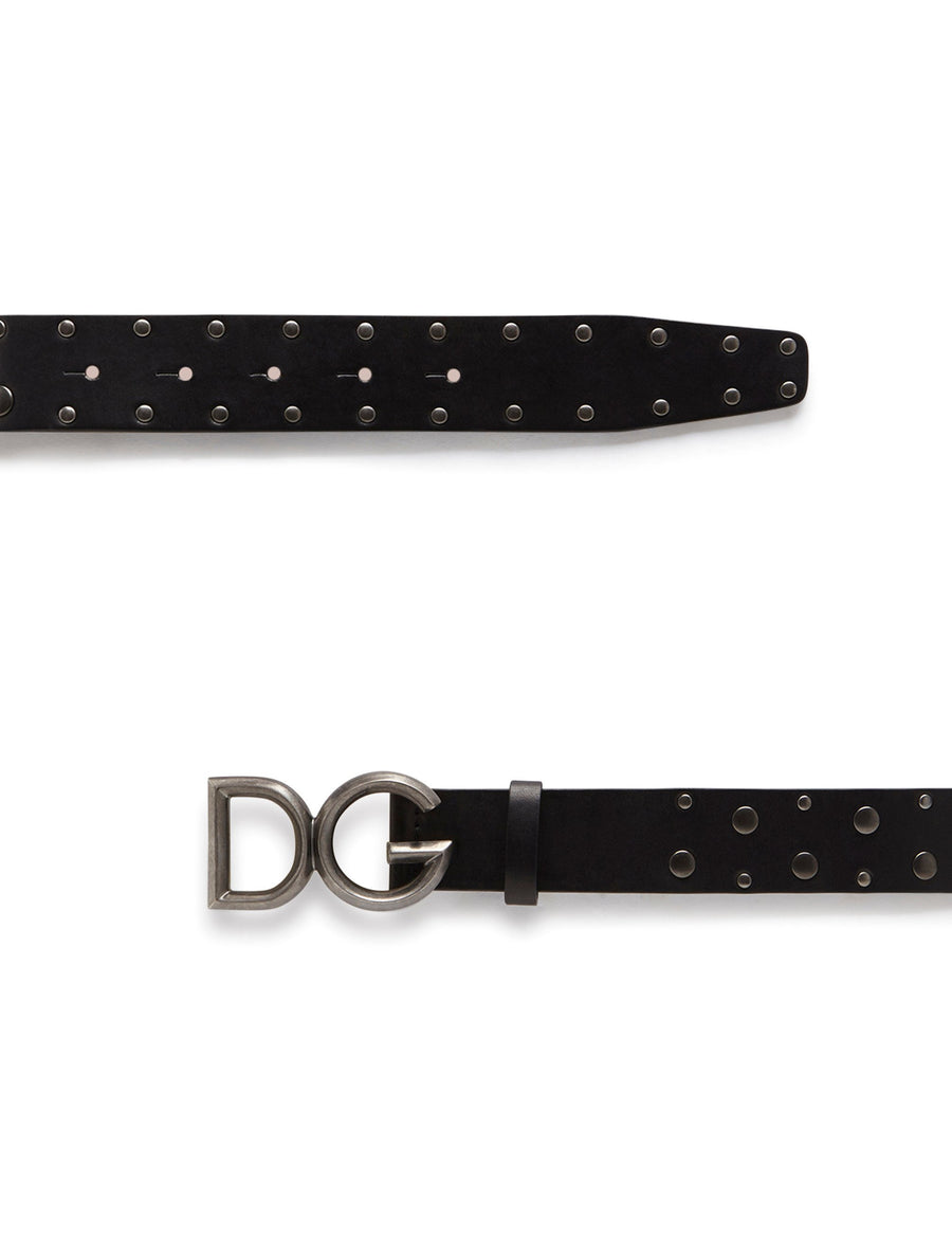 COWHIDE BELT WITH DG LOGO AND STUD EMBELLISHMENT