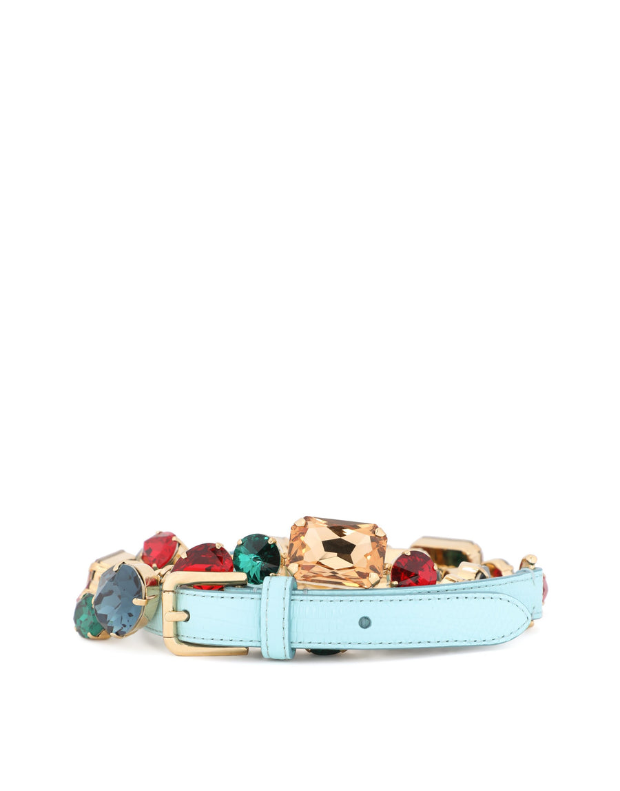 Dolce & Gabbana Belt In Light Blue Hammered Calf Leather