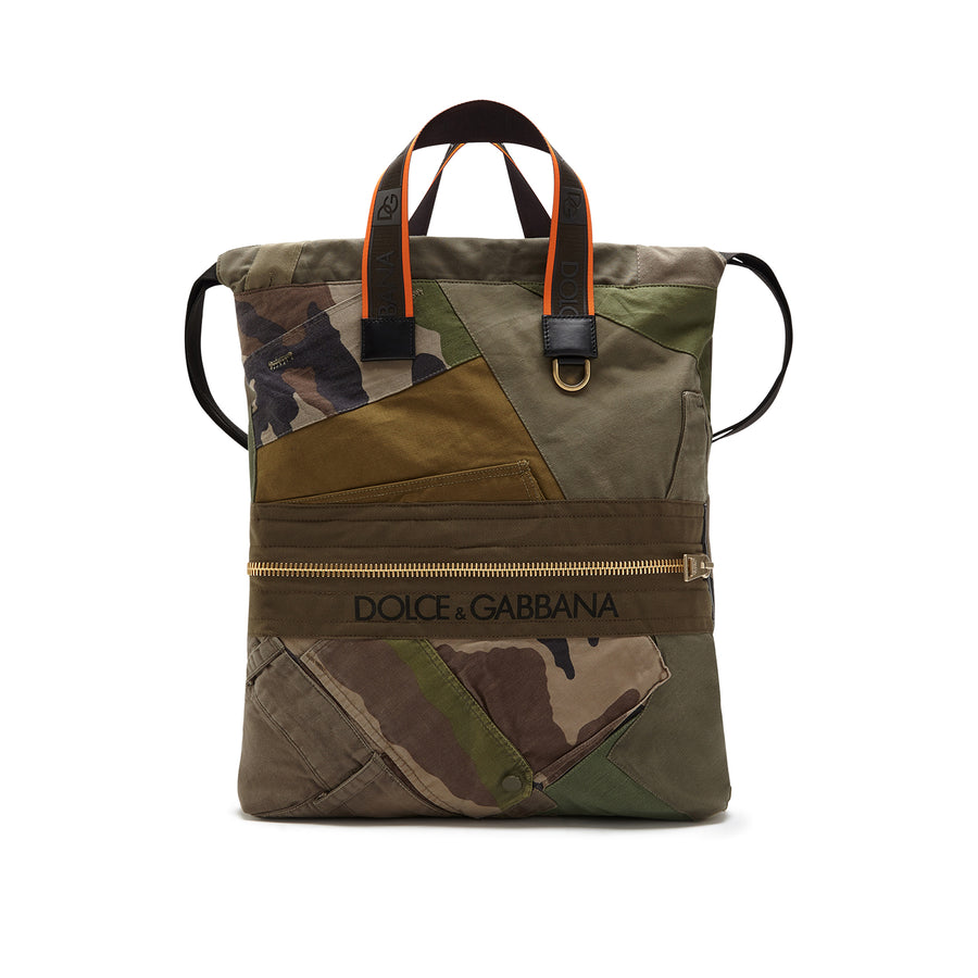 Backpack in patchwork camo cotton