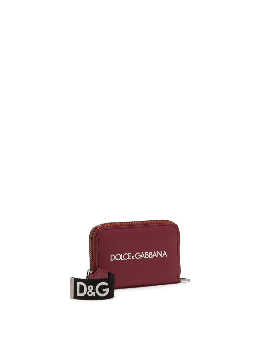 Zip-around mini wallet in calf leather with printed logo