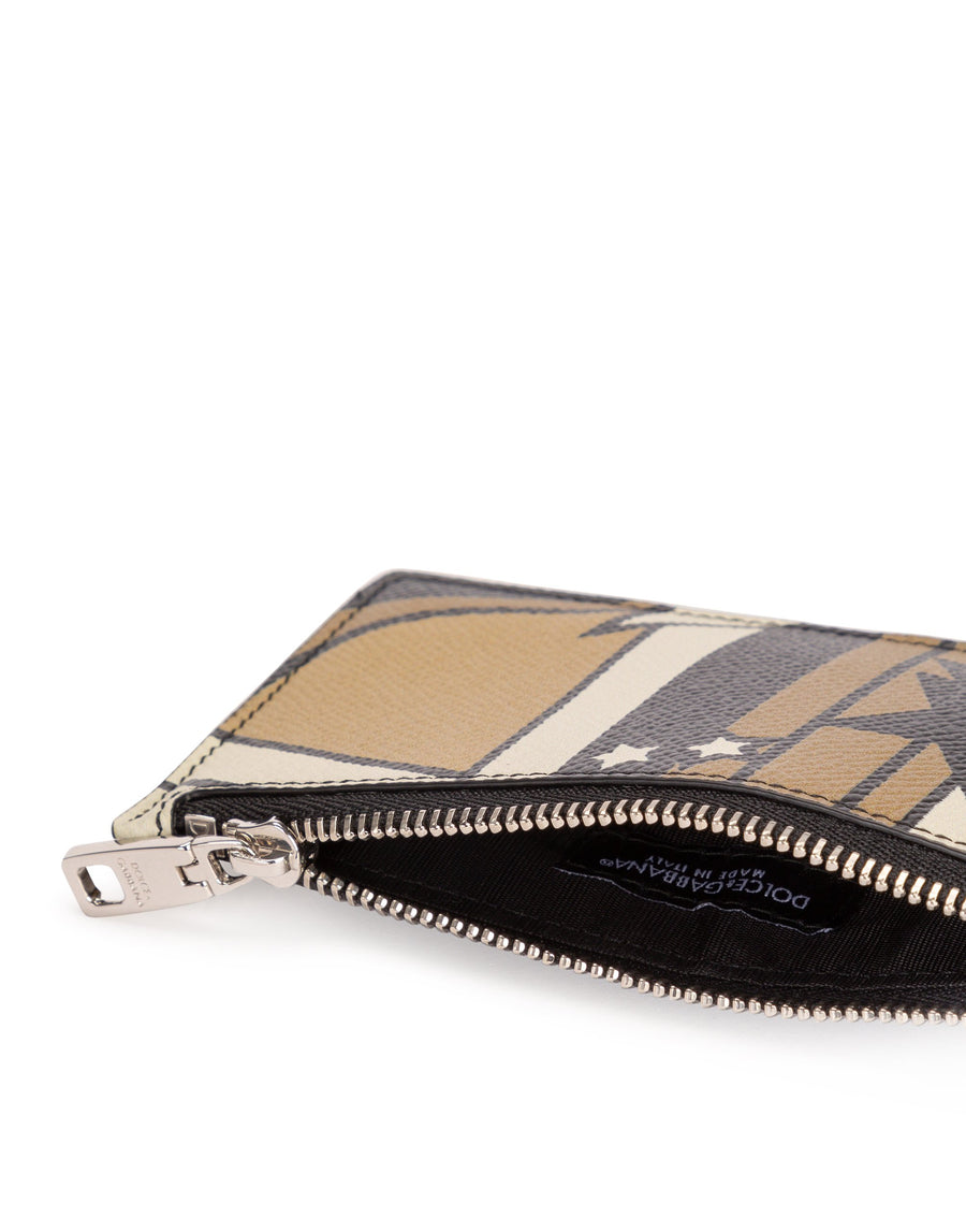 Card holder with zipper and stars print