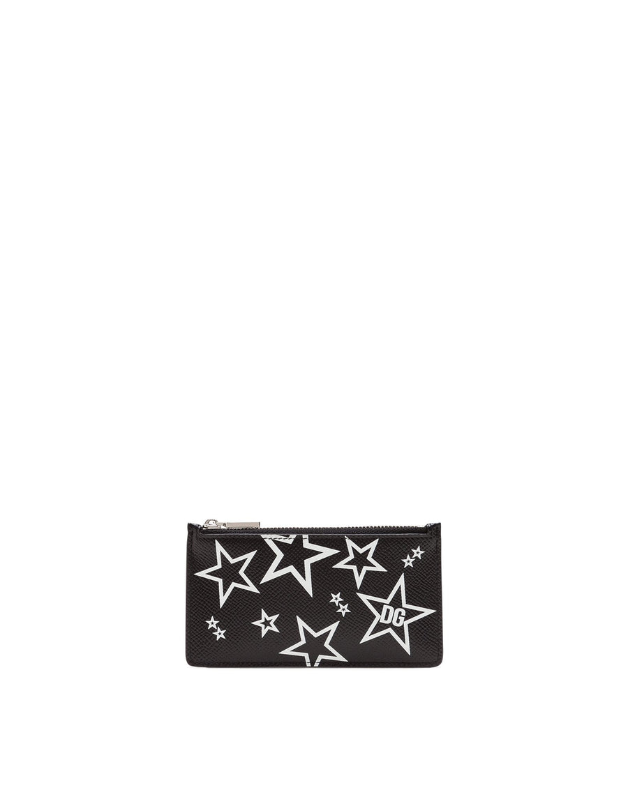 Card holder with zipper and stars print