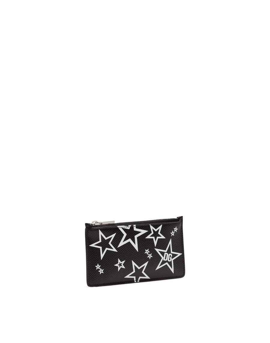 Card holder with zipper and stars print