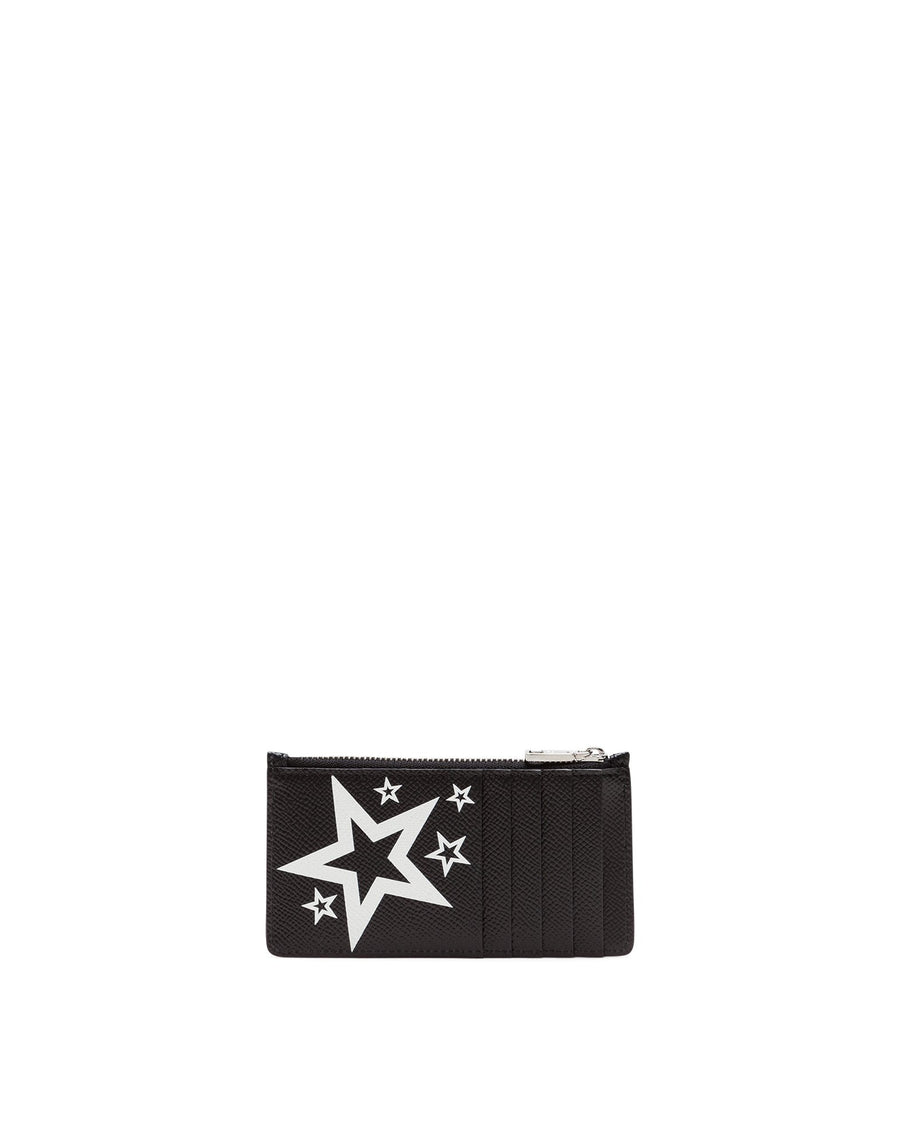 Card holder with zipper and stars print