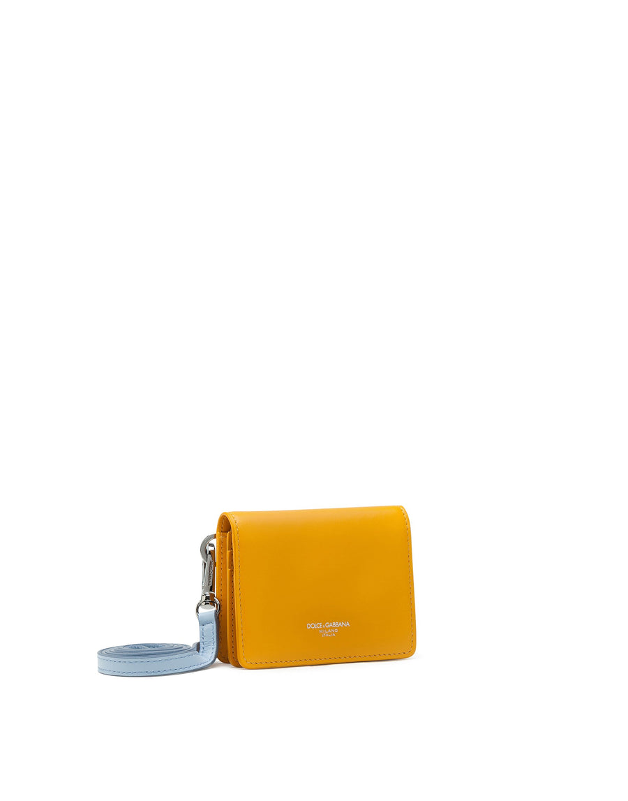 Wallet with shoulder strap in calf leather with heat-pressed logo