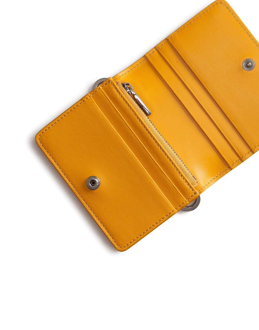 Wallet with shoulder strap in calf leather with heat-pressed logo