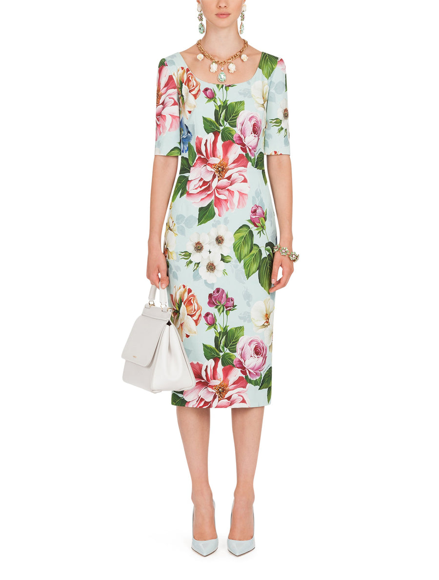 Midi dress in cady with flower print