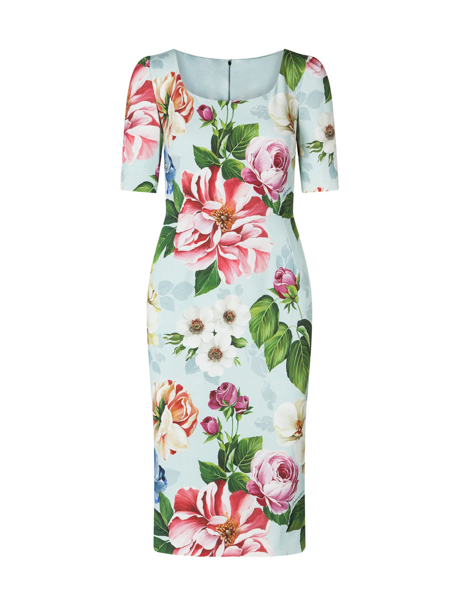 Midi dress in cady with flower print