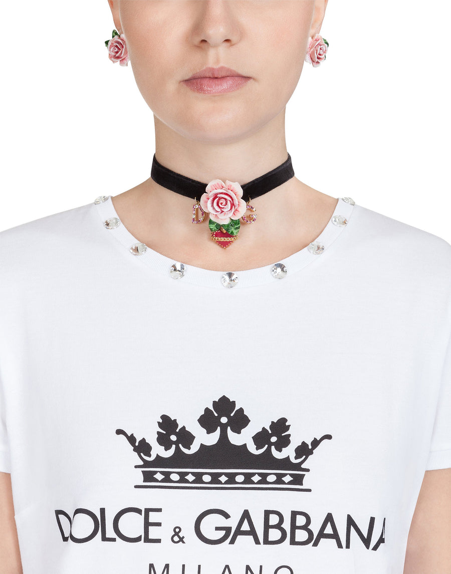 T-shirt with rhinestone crown print