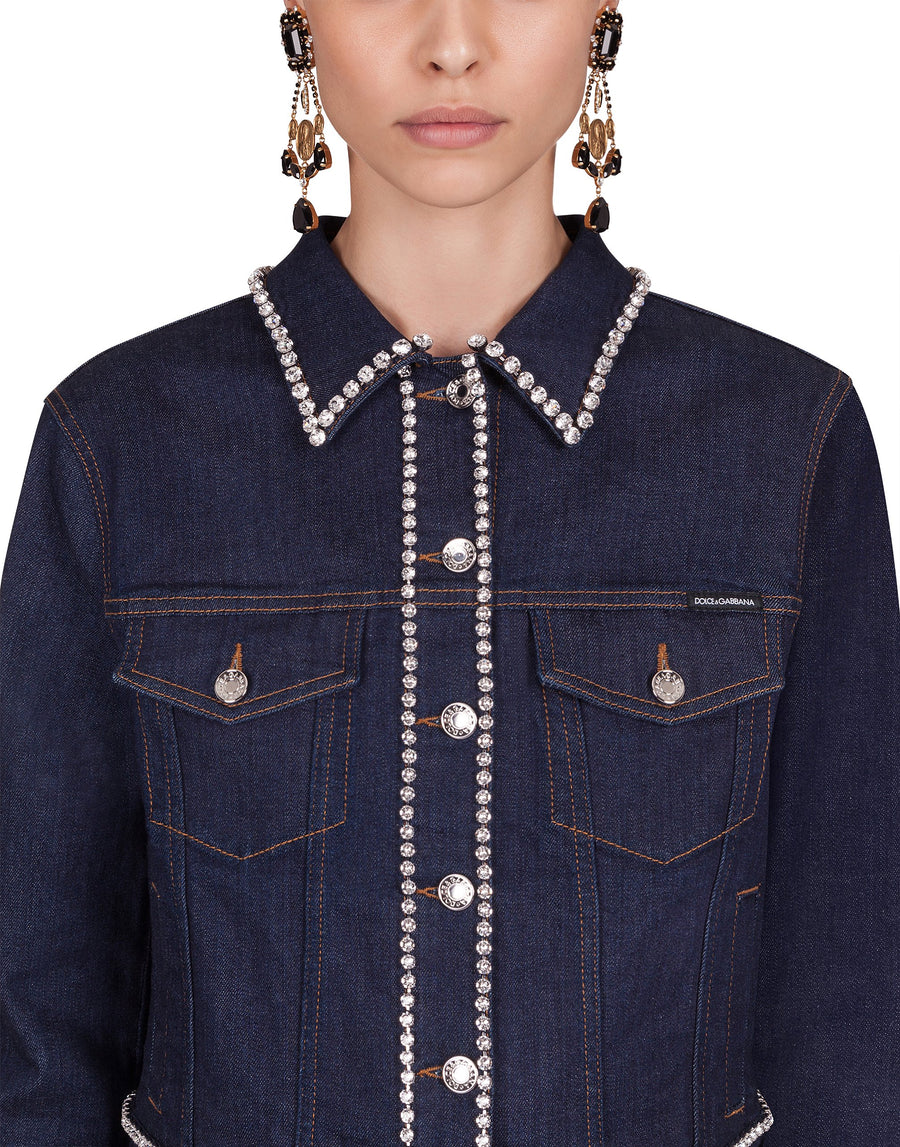 Denim jacket with rhinestones