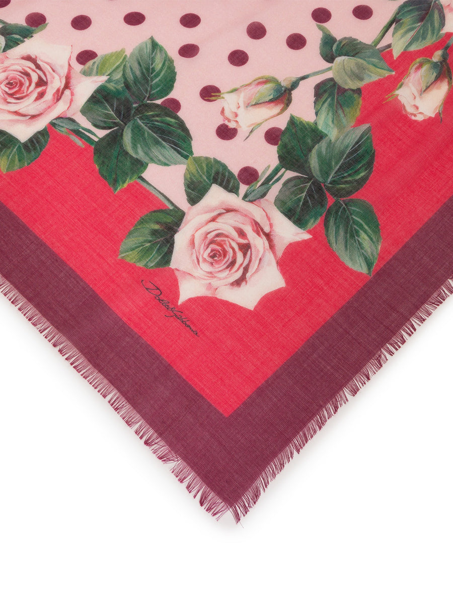 TROPICAL ROSE PRINT CASHMERE AND SILK FOULARD 140 X 140