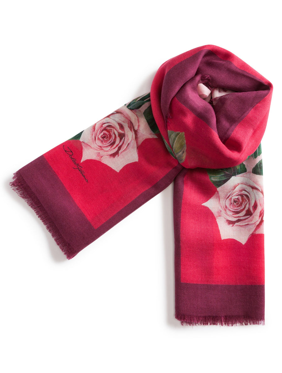 TROPICAL ROSE PRINT CASHMERE AND SILK FOULARD 140 X 140