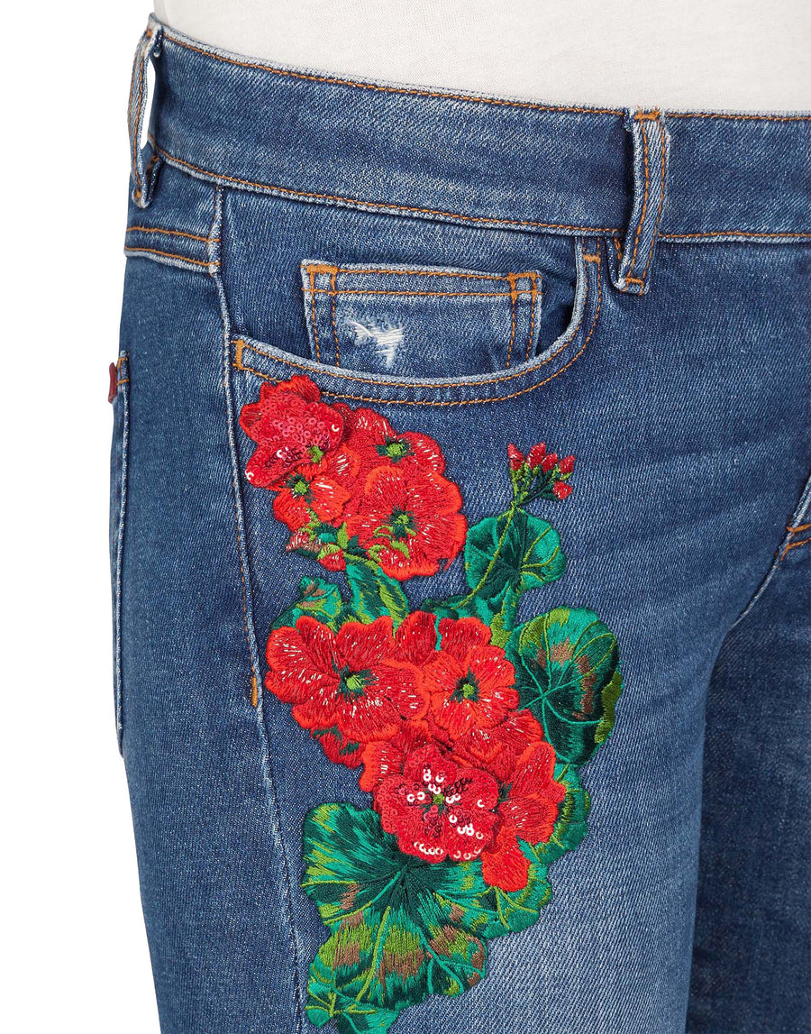 Stretch jeans with floral embroidery