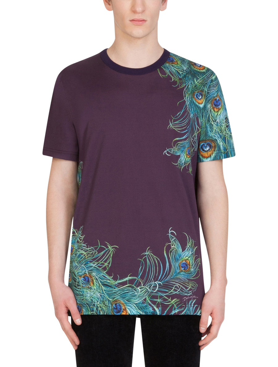 COTTON T-SHIRT WITH PEACOCK PRINT