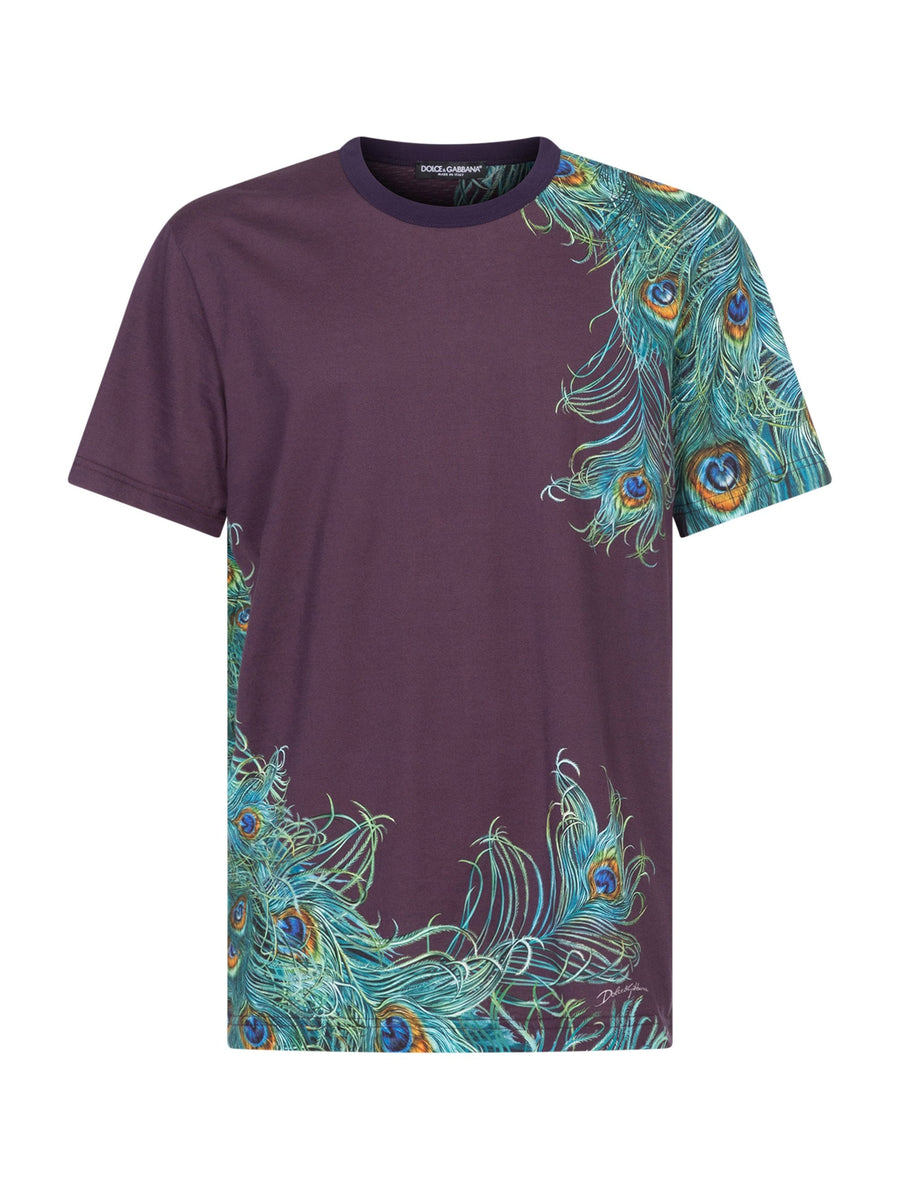 COTTON T-SHIRT WITH PEACOCK PRINT