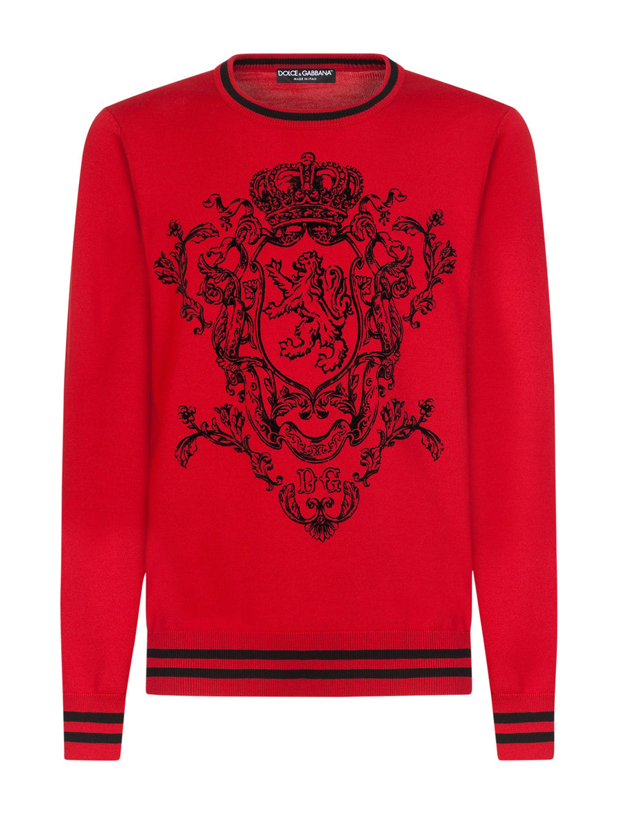 CREW NECK WOOL SWEATER WITH FLOCKED PRINT