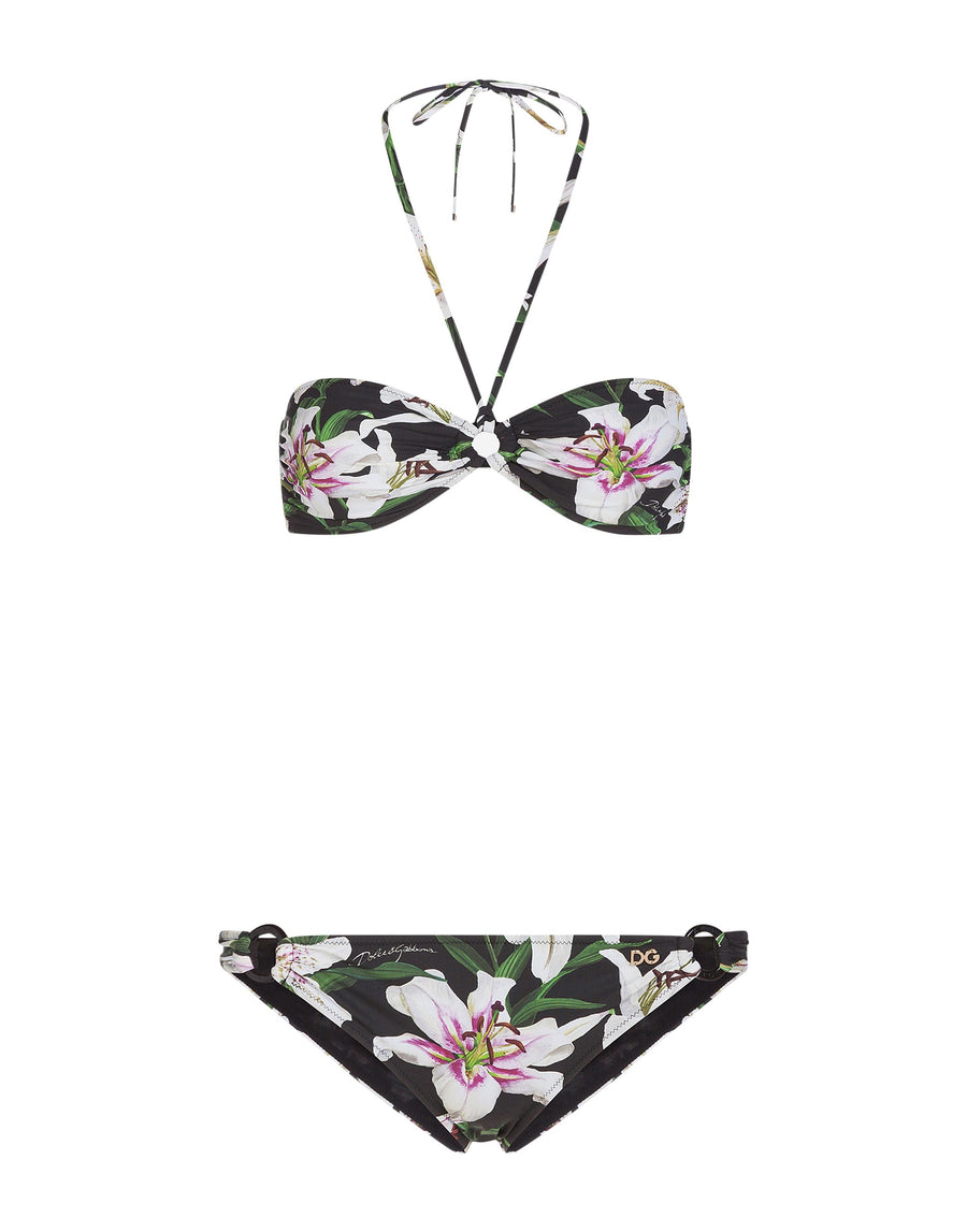 Bandeau bikini lilium print