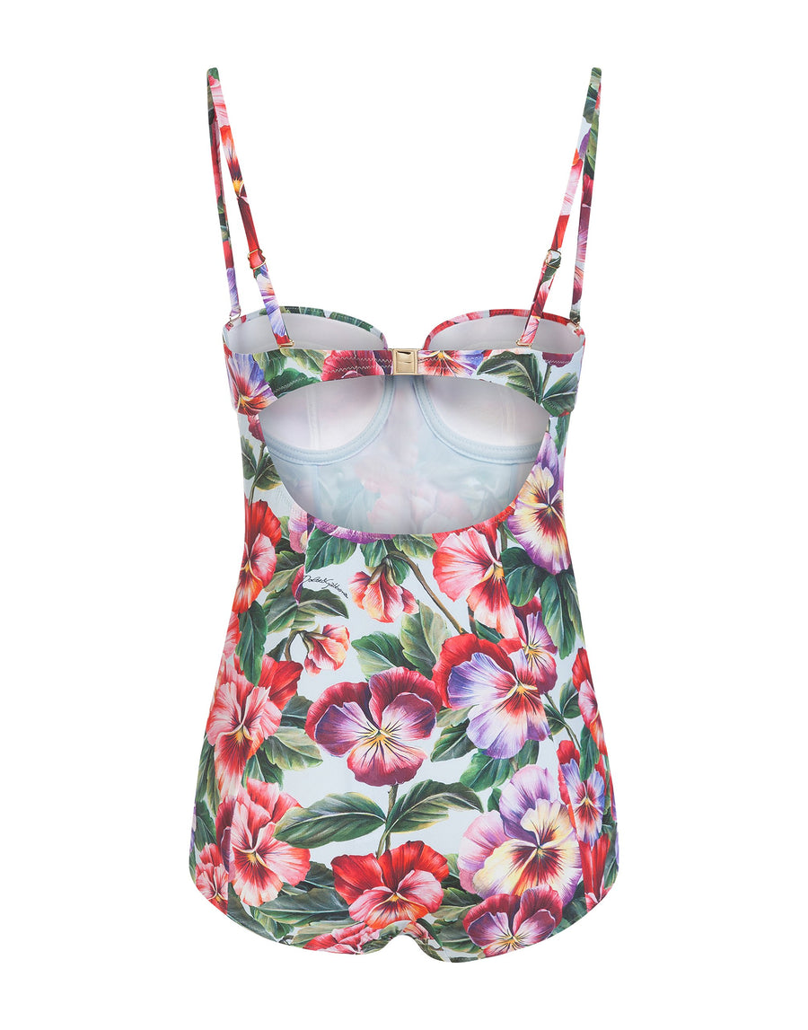 Floral one-piece bathing suit with sweetheart neckline