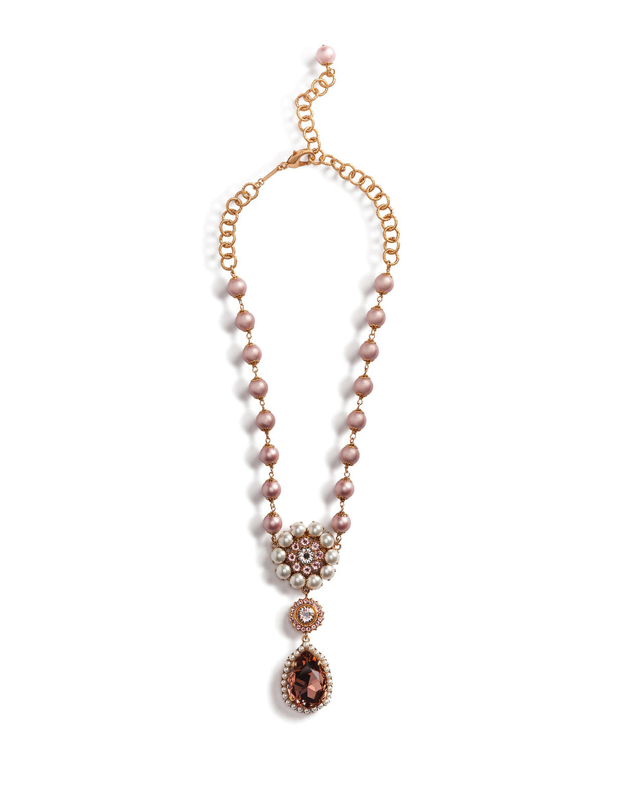 Necklace with pearls and rhinestone pendant