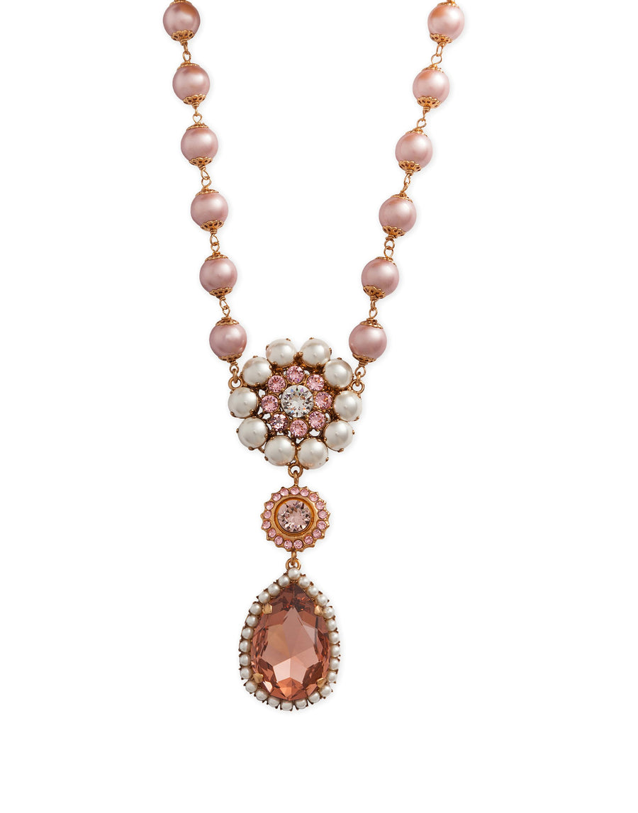 Necklace with pearls and rhinestone pendant