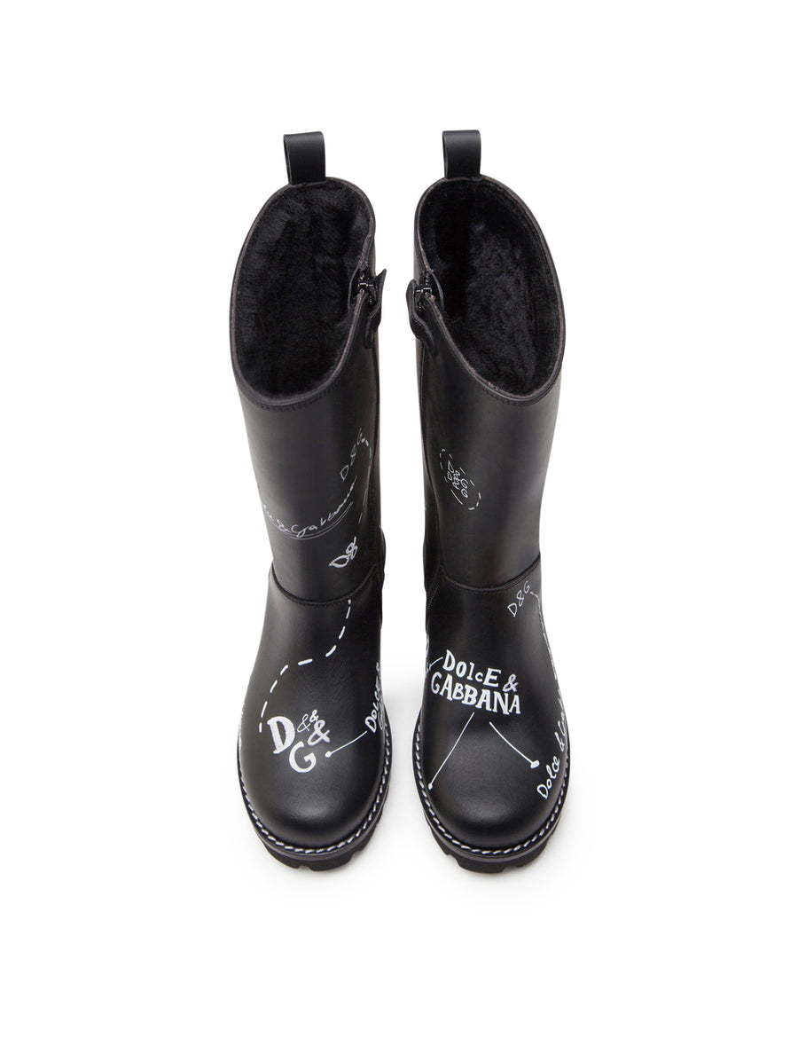 CALFSKIN BOOTS WITH LOGO PRINT