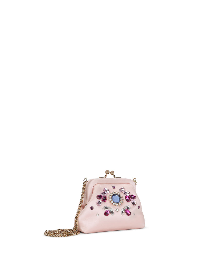 Satin crossbody bag with crystals