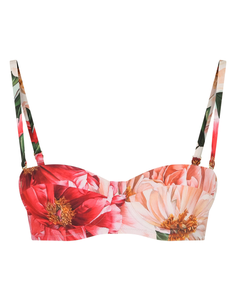 Camellia-print balconette bikini top