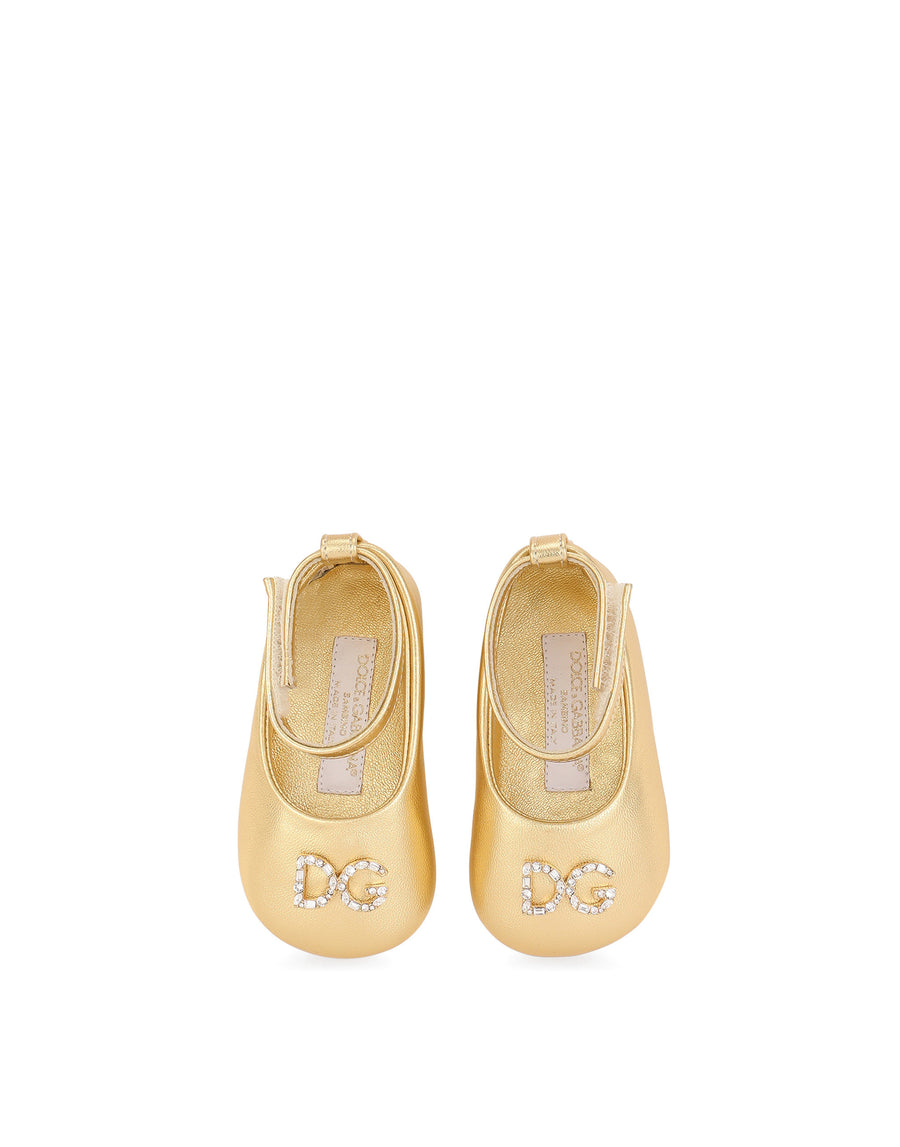 Foiled nappa leather newborn ballet flats