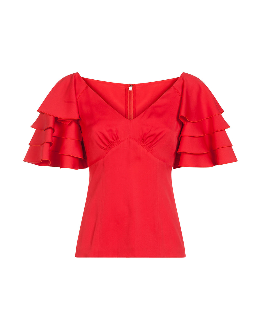 Frilled sleeves solid-coloured top