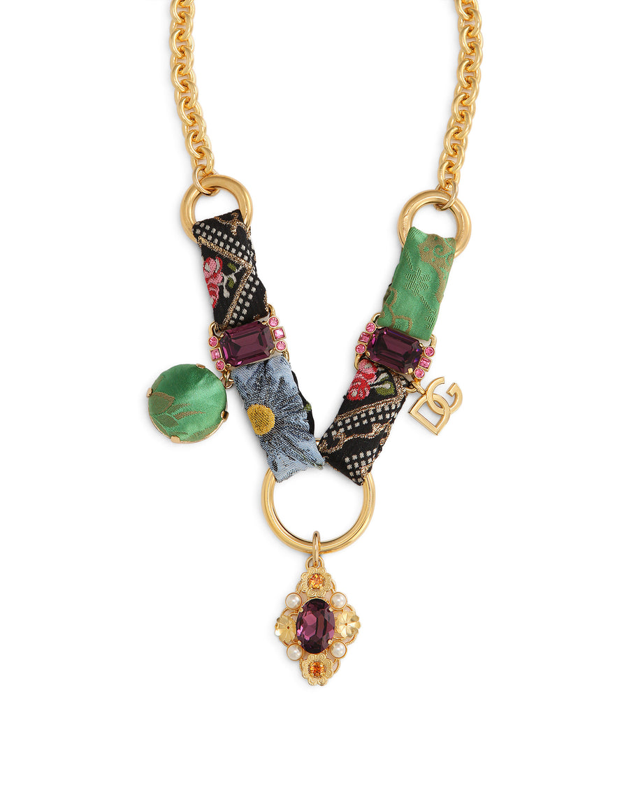 Short necklace with patchwork details and rhinestones