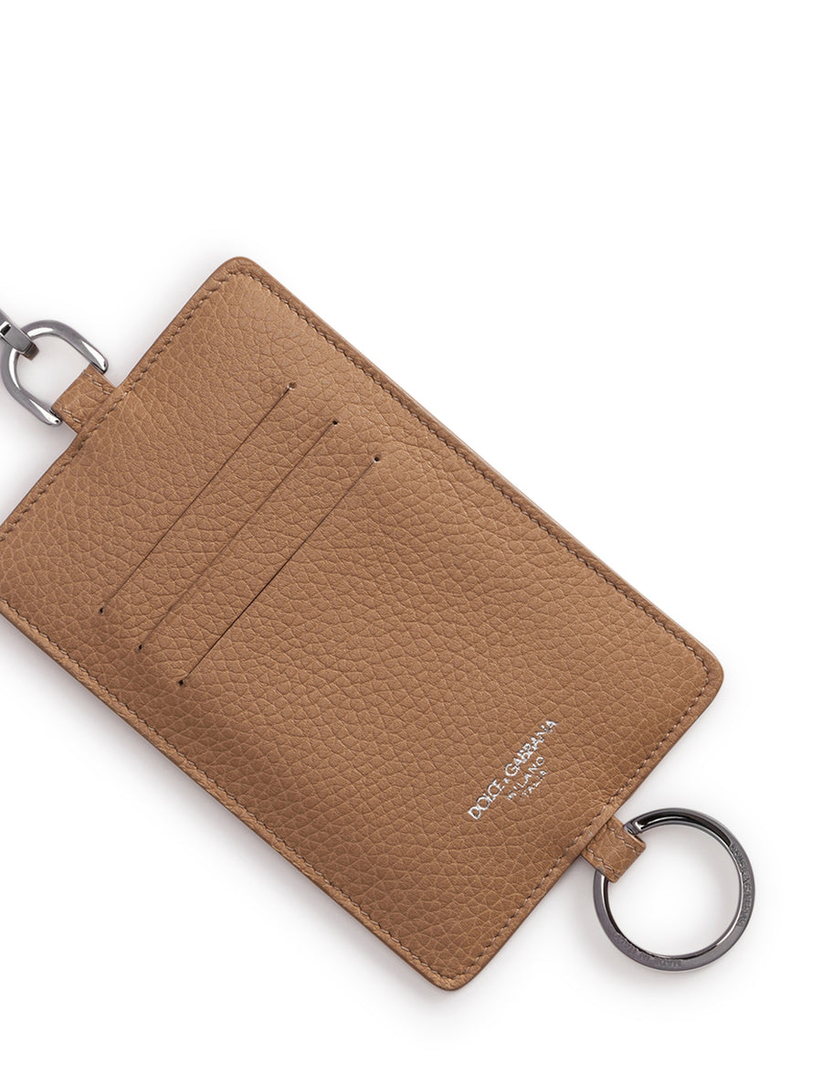 Card holder with cross-body strap in mini dollaro with logo