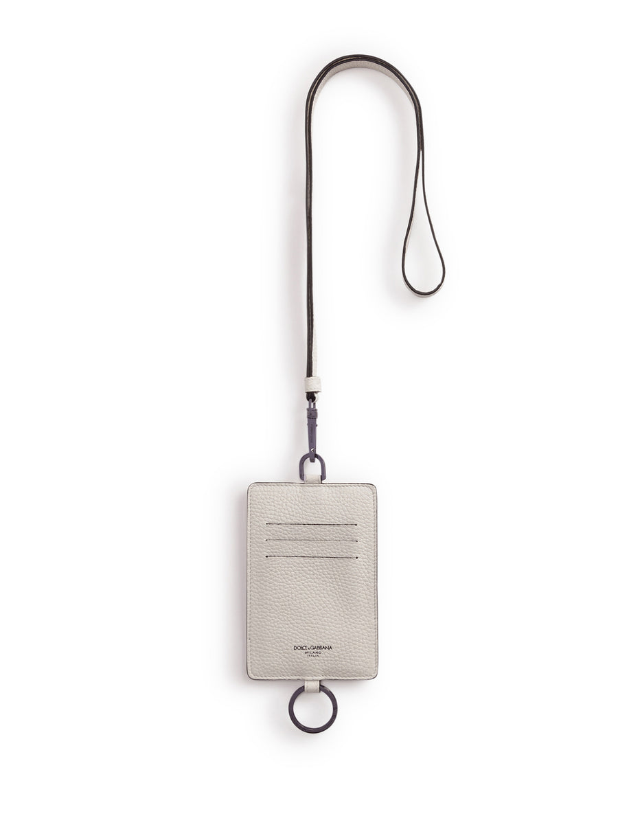 Card holder with cross-body strap in mini dollaro with logo