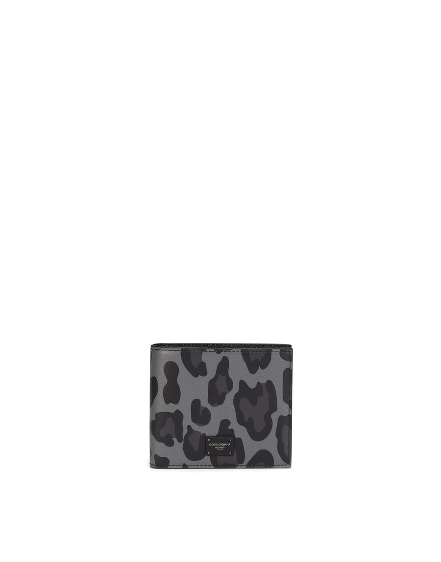 Dauphine calfskin bifold wallet with logo print