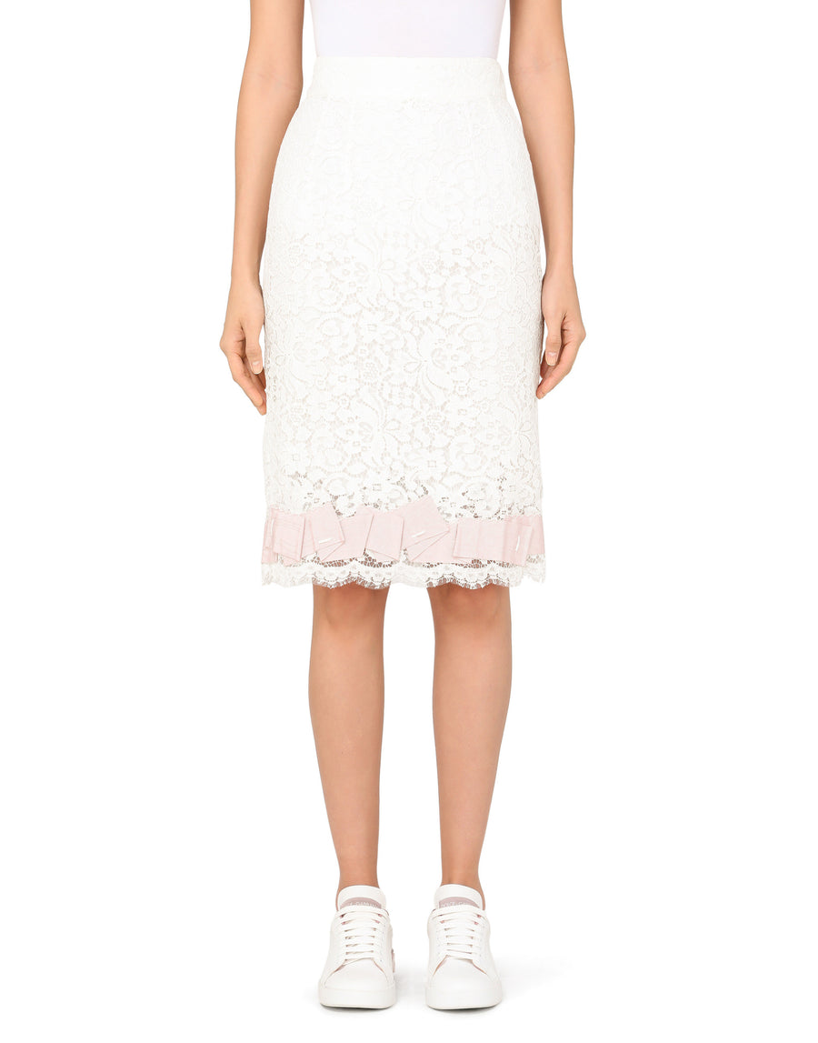 Lace midi skirt with gros-grain details