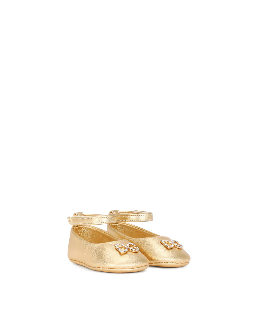 Foiled nappa leather newborn ballet flats