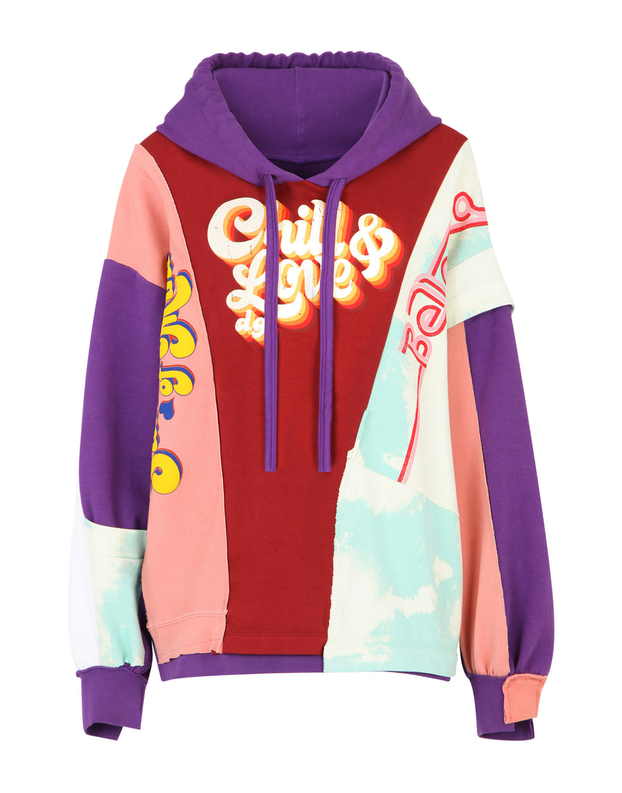 Patchwork jersey hoodie with chill & love DG print