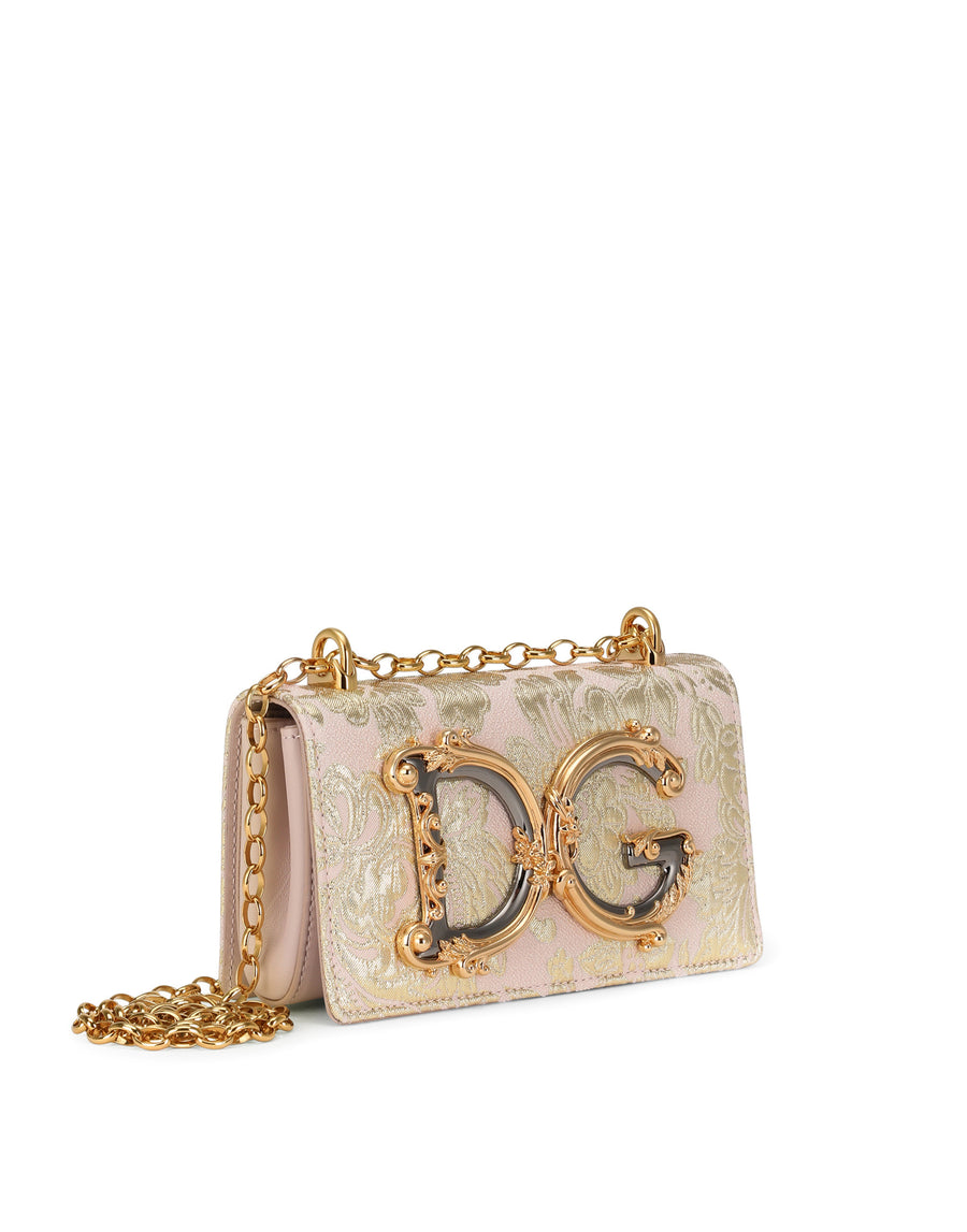 DG Girls phone bag in floral lamé brocade