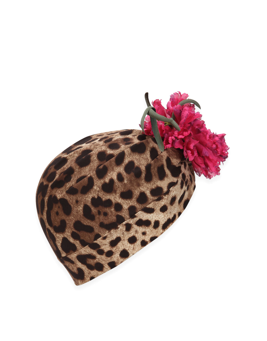 Charmeuse turban with floral appliqués