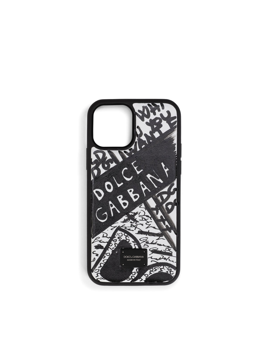 Graffiti-print calfskin iPhone 12 Pro cover