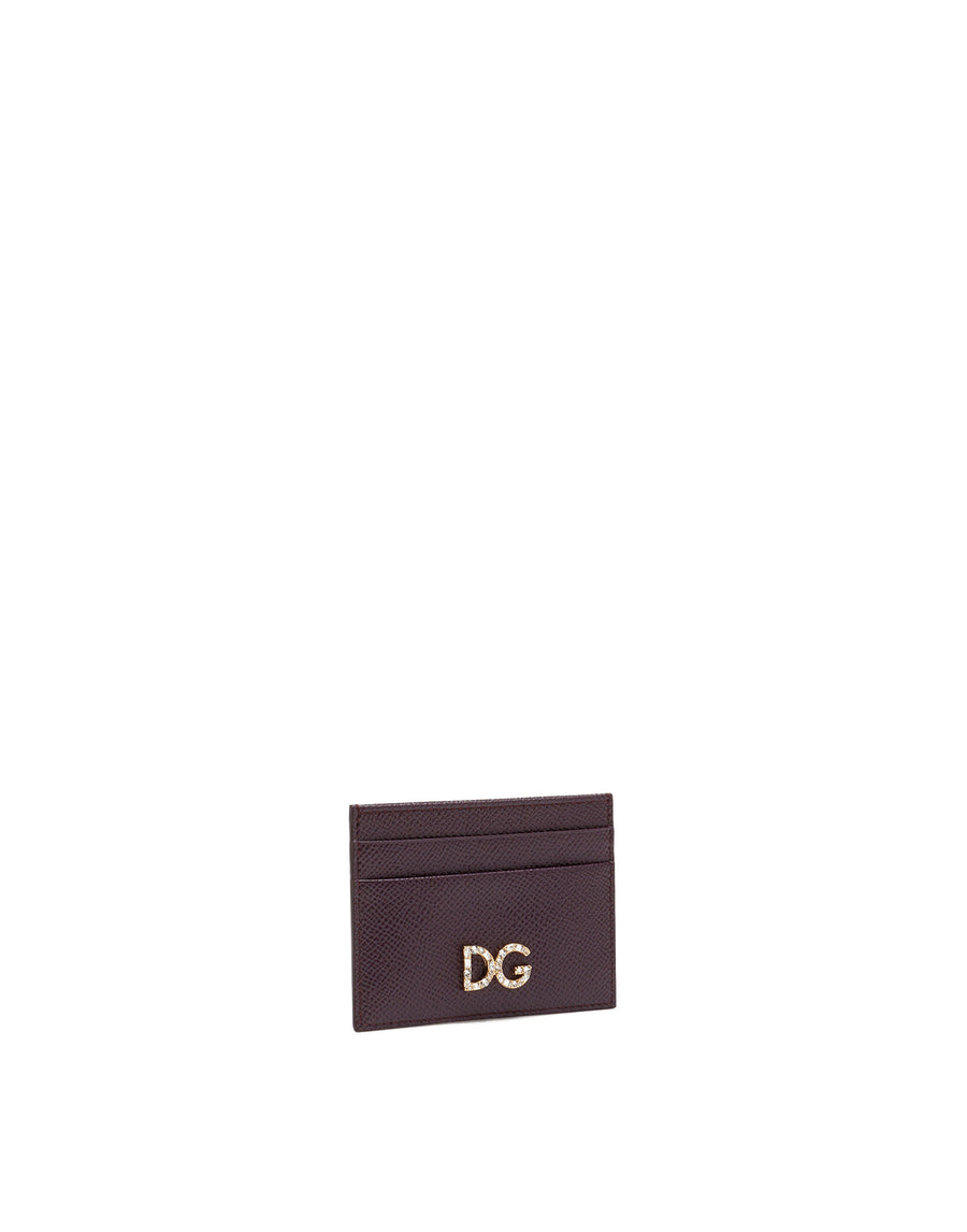 Dauphine calfskin card holder with rhinestone-detailed DG logo