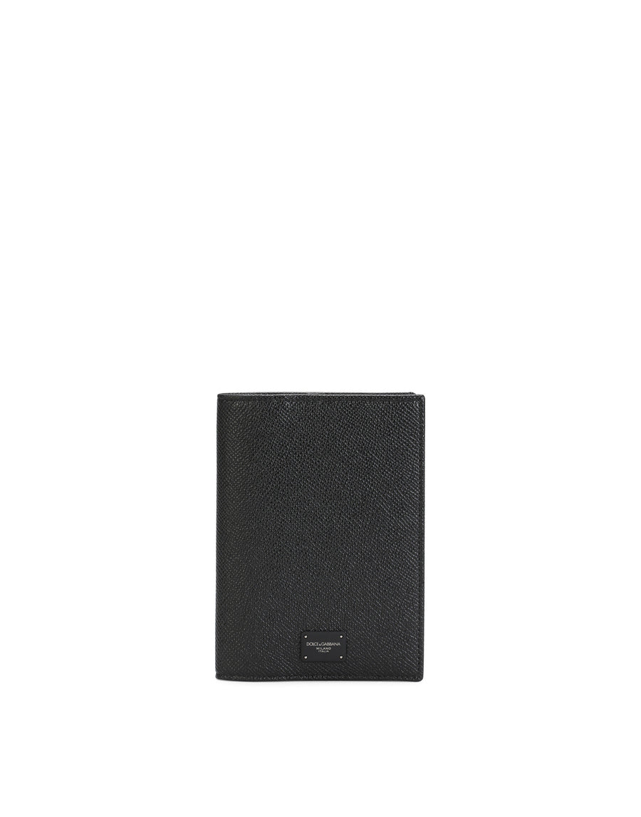 Dauphine calfskin passport holder with branded plate