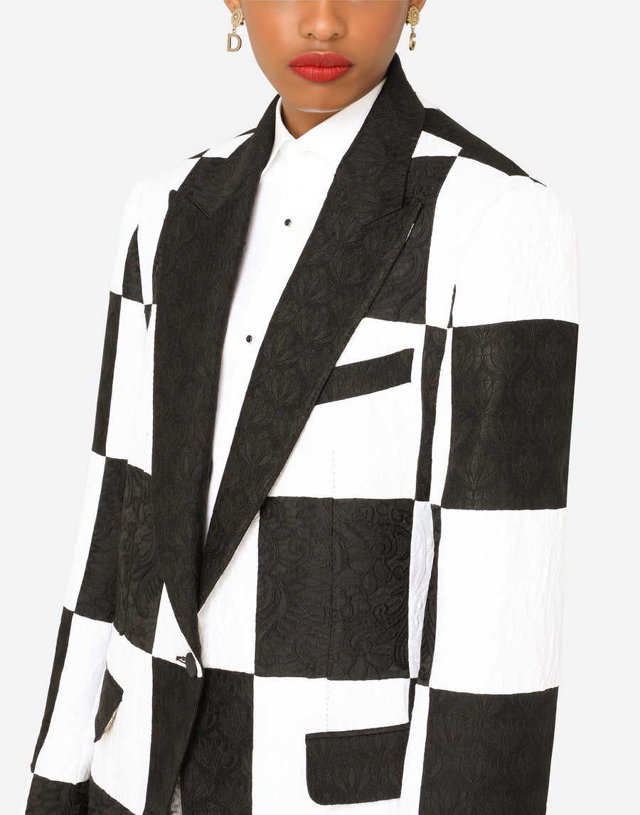 Masculine damier patchwork jacquard blazer