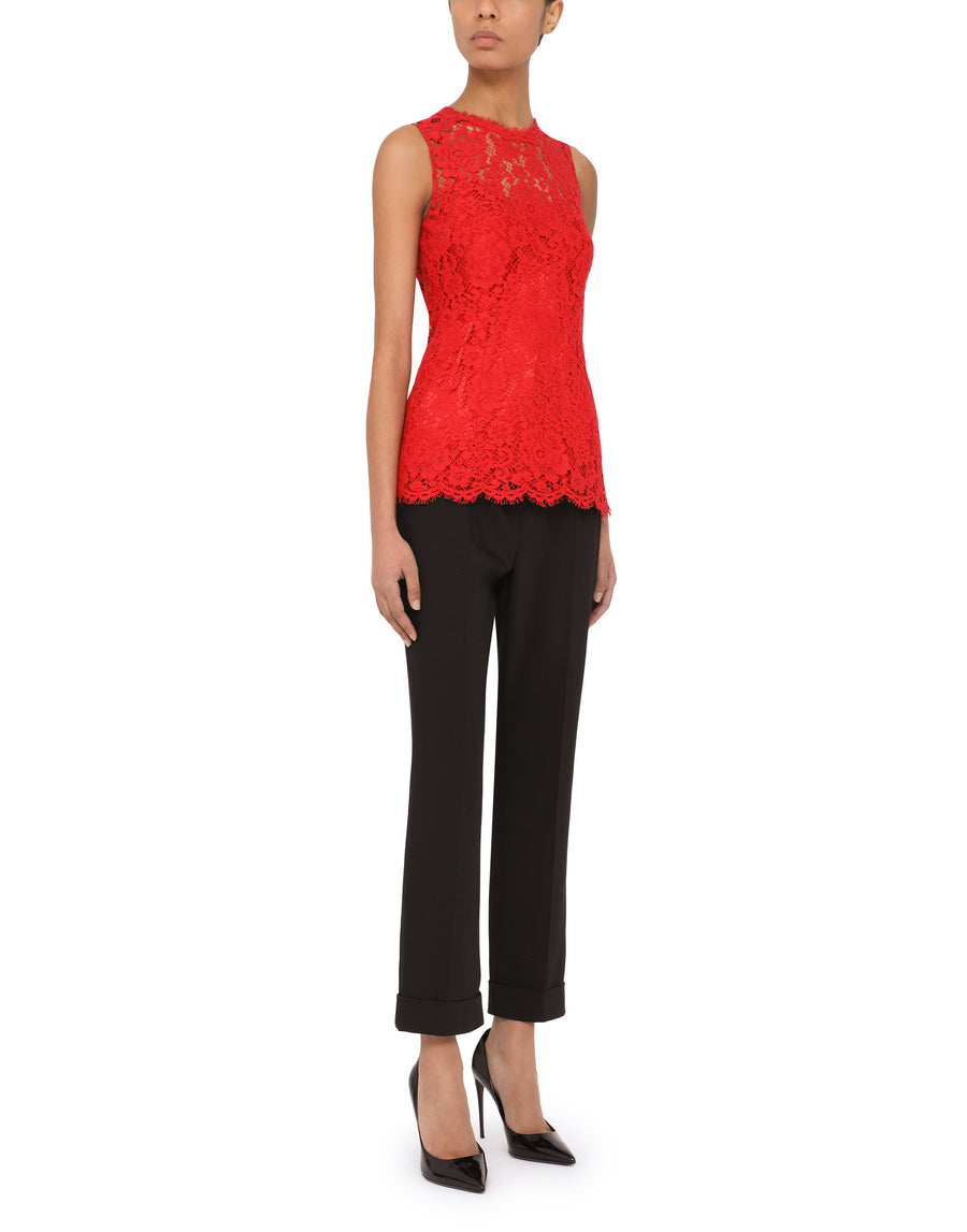 Floral Lace Embroidered Sleeveless Blouse In Red